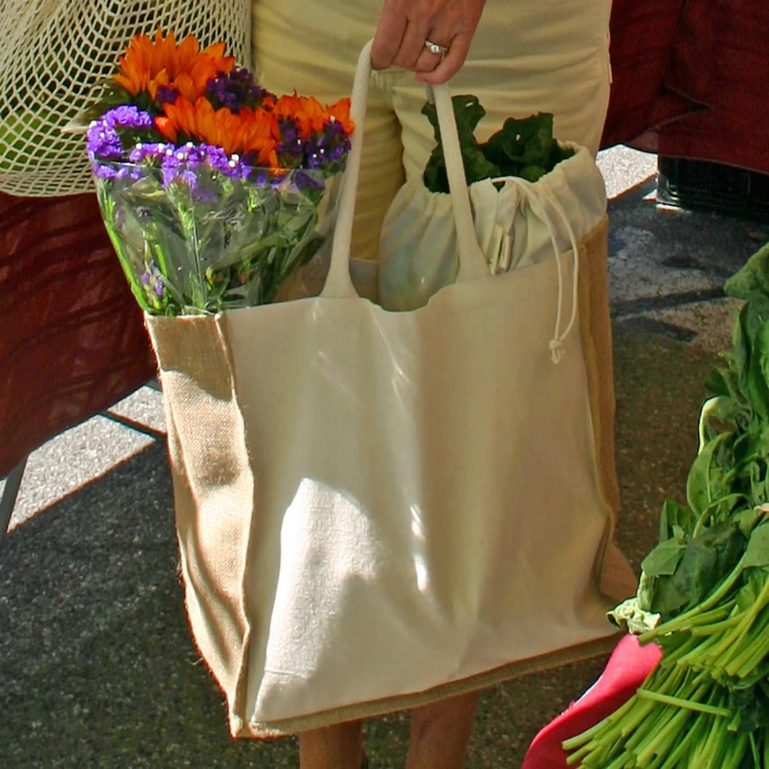Organic Canvas & Jute Reusable Tote and Grocery Shopping Bag - XL, Mini and Wine Bottle sizes