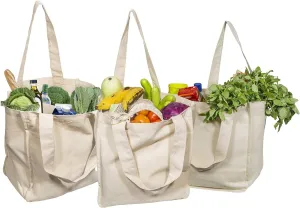 Organic Cotton Reusable Grocery Tote – Heavy-Duty, Washable, and Eco-Friendly Shopping Bag with Bottle Sleeves