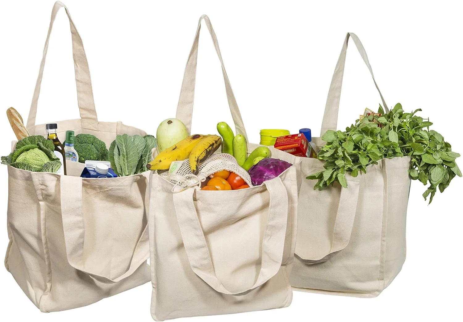 Organic Cotton Reusable Grocery Tote – Heavy-Duty, Washable, and Eco-Friendly Shopping Bag with Bottle Sleeves