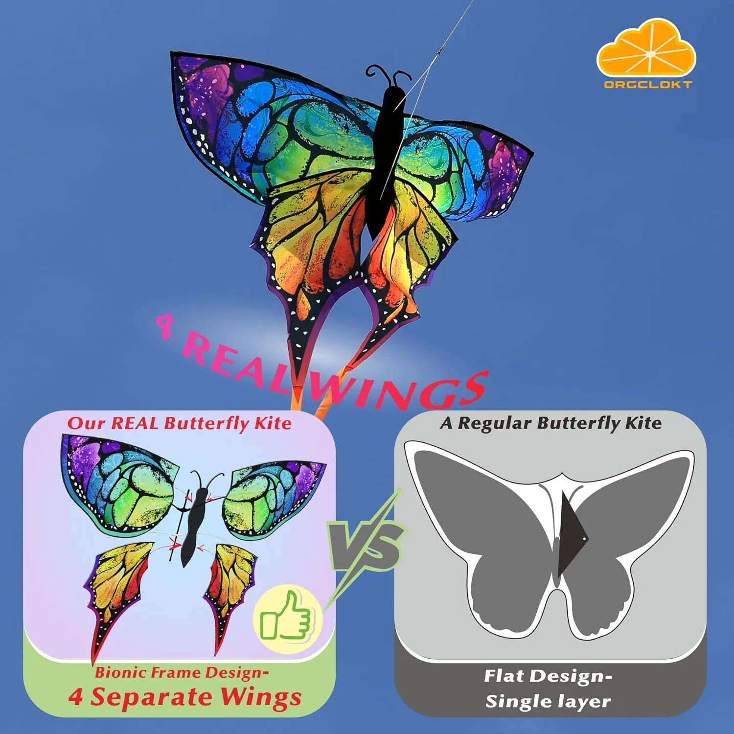ORGCLDKT-Quadwing Bionic Flying Insect Kite-Butterfly Kite/Dragonfly Kite, Super Easy to Fly with, Ideal for Kids, Adults, Girls, Boys. Kites for The Beach, Grassland, Hiking