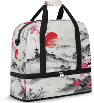 Oriental Landscape Art Travel Duffel Bag, Travel Essentials, Gym Bag for Women, Weekender Overnight Bag With Shoes Compartment, Carry On Bags for Airplanes