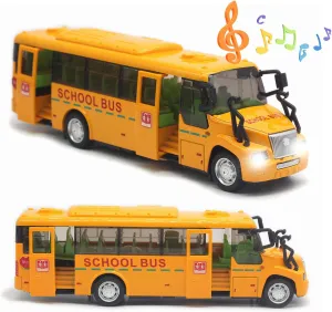 OTONOPI School Bus Toy for Toddlers Pull Back Car Die Cast Metal Vehicle 1 32 Scale with Light Sound Openable Doors STEM Toy Birthday Children's Day Gift for Kids Age 3 4 5 6  Boys Girls (Yellow)