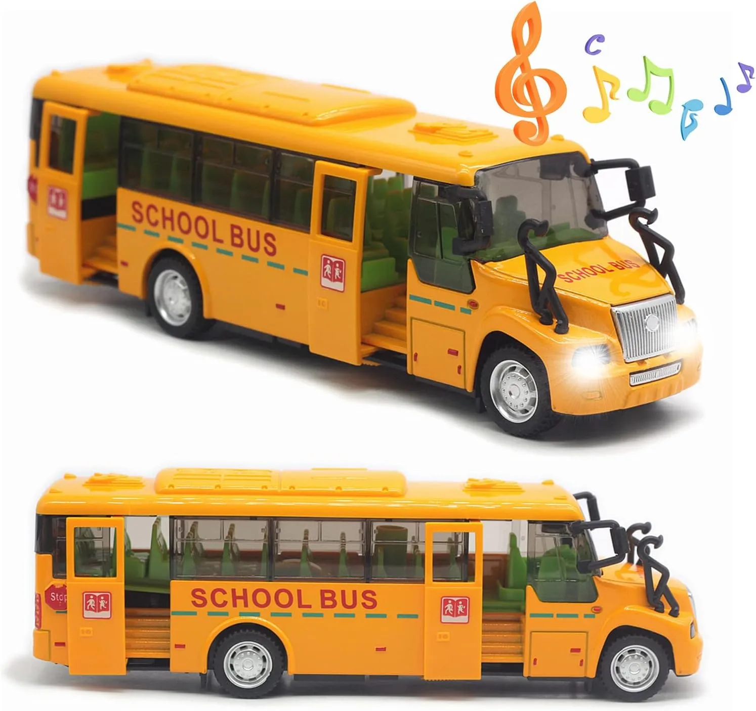OTONOPI School Bus Toy for Toddlers Pull Back Car Die Cast Metal Vehicle 1 32 Scale with Light Sound Openable Doors STEM Toy Birthday Children's Day Gift for Kids Age 3 4 5 6  Boys Girls (Yellow)