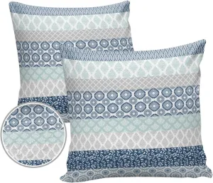 Outdoor Waterproof Throw Pillow Covers Set of 2 Blue Boho Stripe Tribal Vingtage Lumbar Pillowcases 18x18 Inches Bohemian Style Decorative Pillows Cushion Case Patio Pillows for Couch Bed Garden