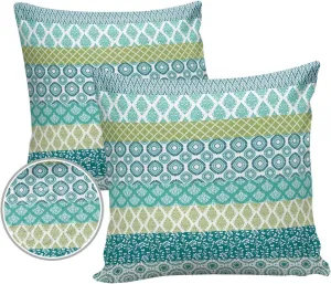 Outdoor Waterproof Throw Pillow Covers Set of 2 Teal Boho Stripe Tribal Vingtage Lumbar Pillowcases 18x18 Inch Green Bohemian Style Decorative Pillows Cushion Case Patio Pillows for Couch Bed Garden
