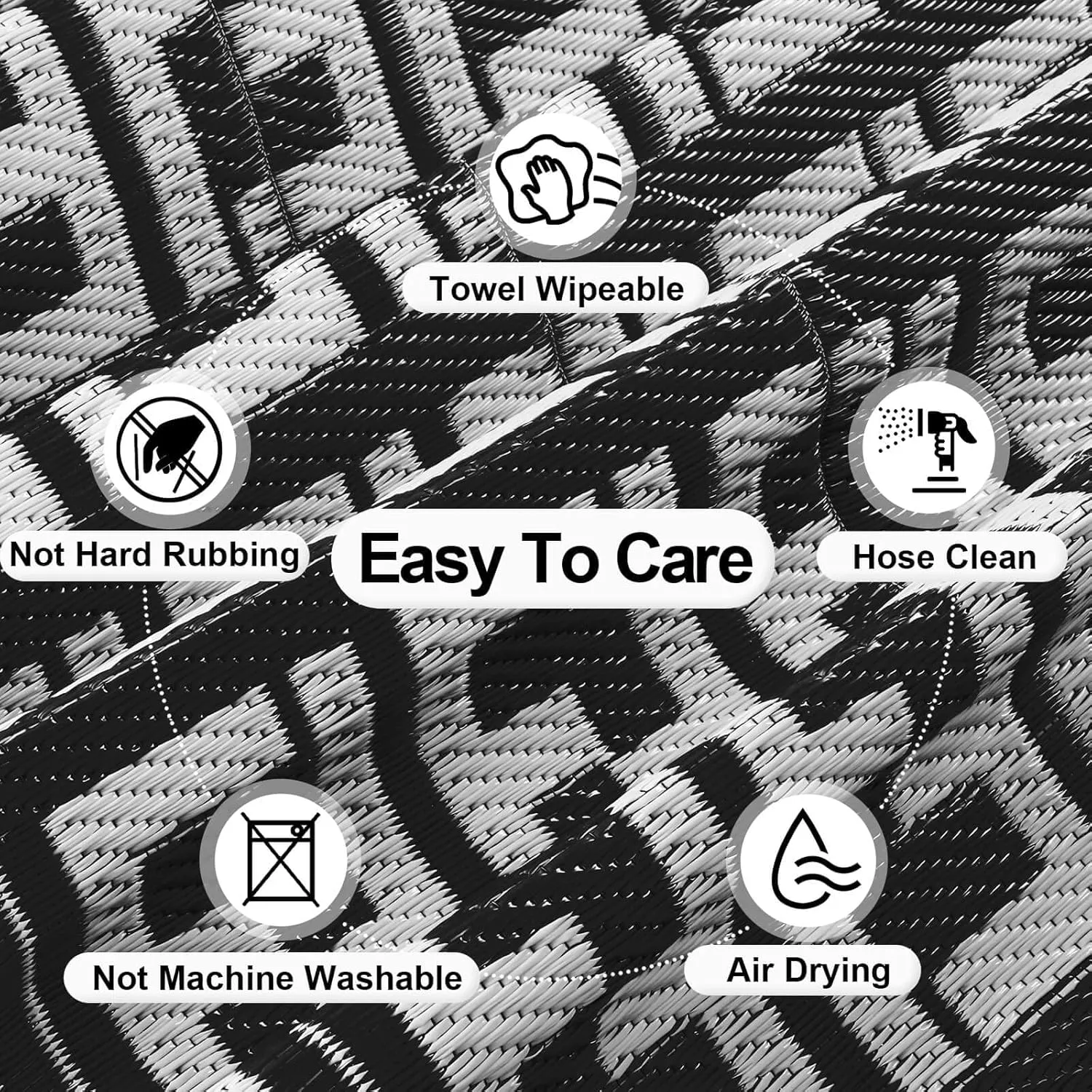 OutdoorLines Outdoor Plastic Area Rugs for Patio 9x12 ft - Reversible Outside Carpet, Stain & UV Resistant RV Mats, Straw Rug for Camping, Deck Garden, Porch and Balcony, Geometry Black & Light Grey