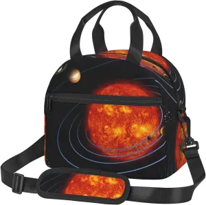 Outer Space Galaxy Solar System Print Insulated Lunch Bag Large Capacity Lightweight Handheld Bags Back Zipper Pockets