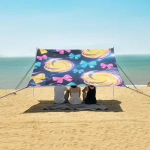 Outer Space Luminous Bows Beach Canopy Tent Anti-UV & Wind Resistant, Camping Sun Shelter Easy Setup Portable,Outdoor Shade Tents with Sandbags,Sand Shovels,Ground Pegs & Stability Poles