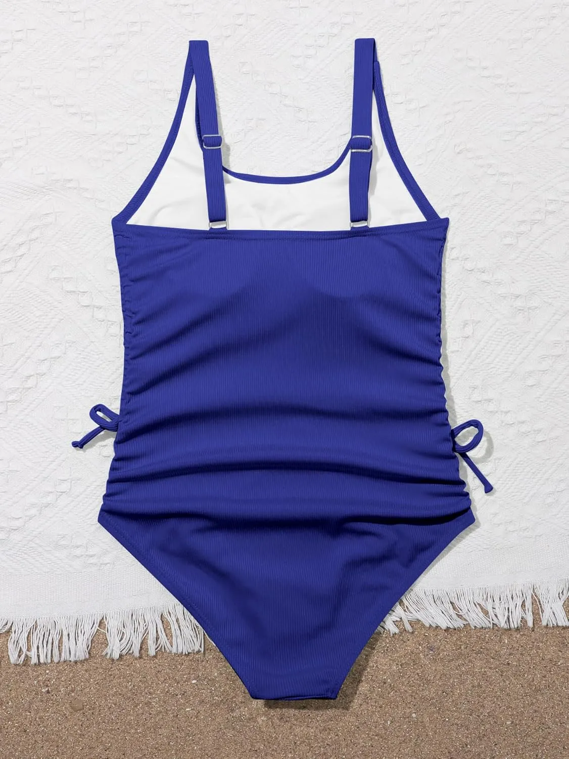 OYOANGLE Girl's Cute Spaghetti Straps Round Neck Drawstring One Piece Swimwear Tie Bathing Suit