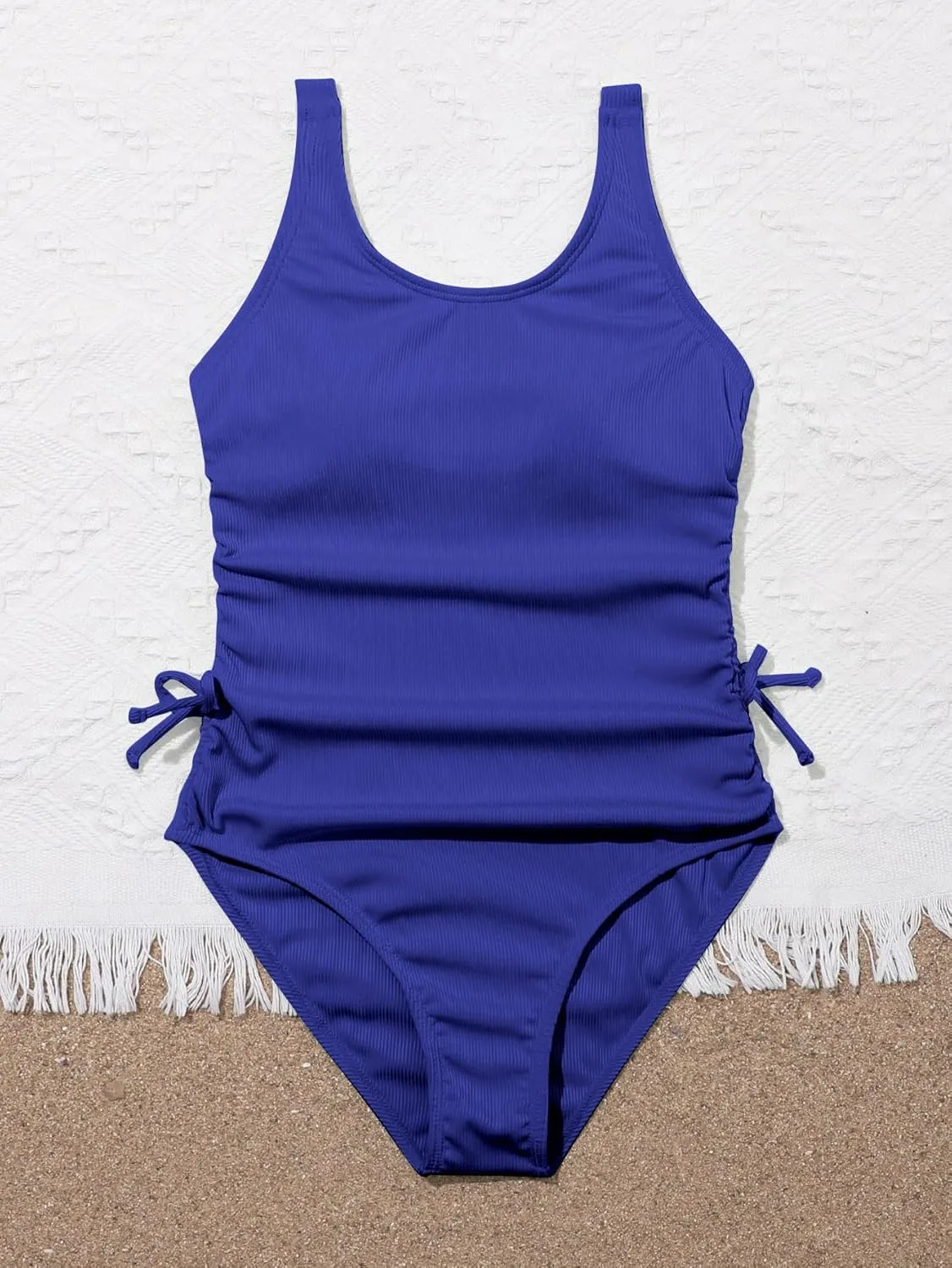 OYOANGLE Girl's Cute Spaghetti Straps Round Neck Drawstring One Piece Swimwear Tie Bathing Suit