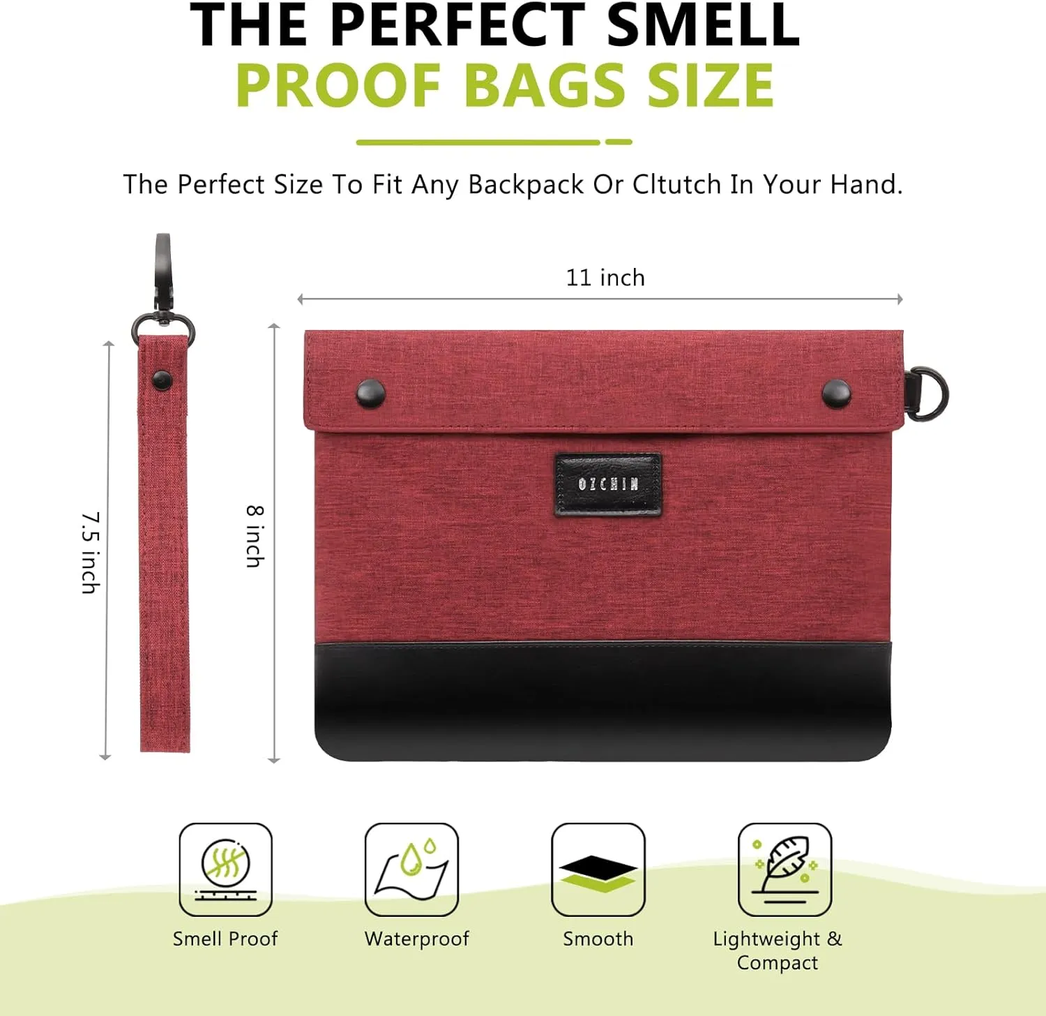OZCHIN Smell Proof Storage Bags With Carbon Lining Container Certificates Organizer Storage Pouch Case 11 X 8 Inch(Red)