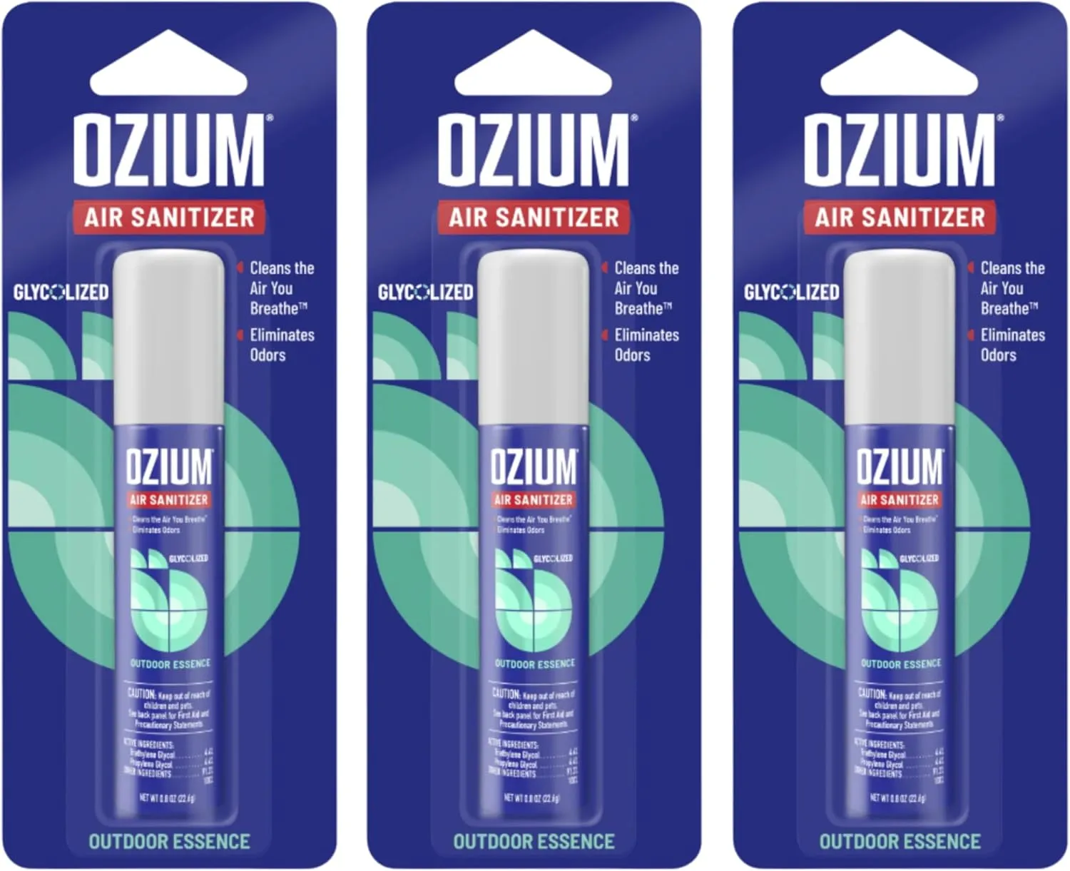 Ozium Air Sanitizer & Odor Eliminator for Homes, Cars, Offices and More, Outdoor Essence, 0.8 Oz (Pack of 3) (packaging may vary)