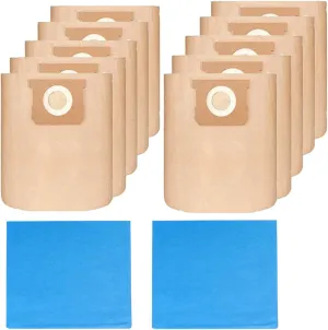 Pack 12(10 2) 19-3100 Vacuum Bags for Stanley Shop Vac 5-6 Gallon Wet/Dry Vacuums Disposable Dust Bags Reusable Filter 19-1500 Combo