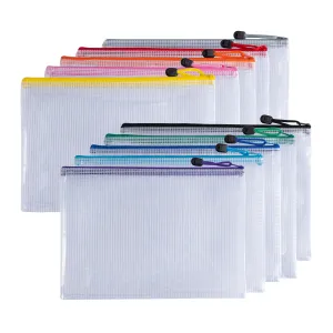 Pack of 10 A4 Assorted PVC Mesh Coloured Zip Bags