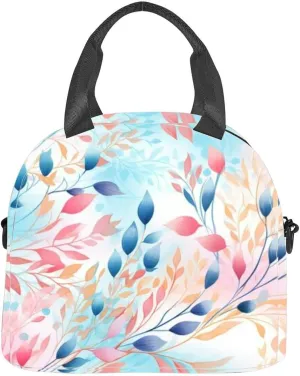 Paisley watercolor floral tile: flowers flores tulips leaves Oriental Insulated Adult Lunch Bag with Shoulder Strap for Women Lightweight Reusable Portable Freezable Lunch Tote Bag for Work Picnic