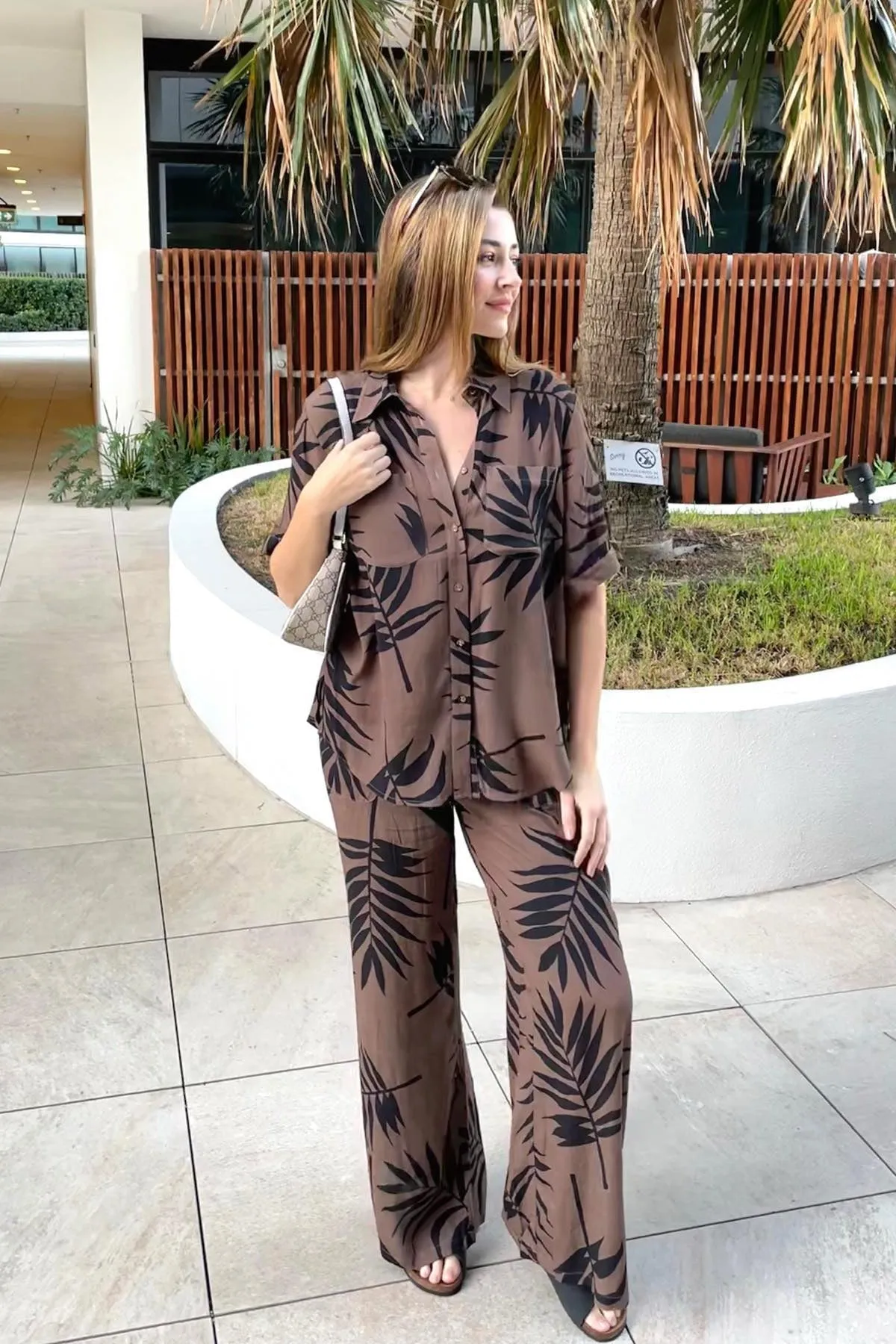 Palazzo Pants PALM SILHOUETTE CHOCOLATE