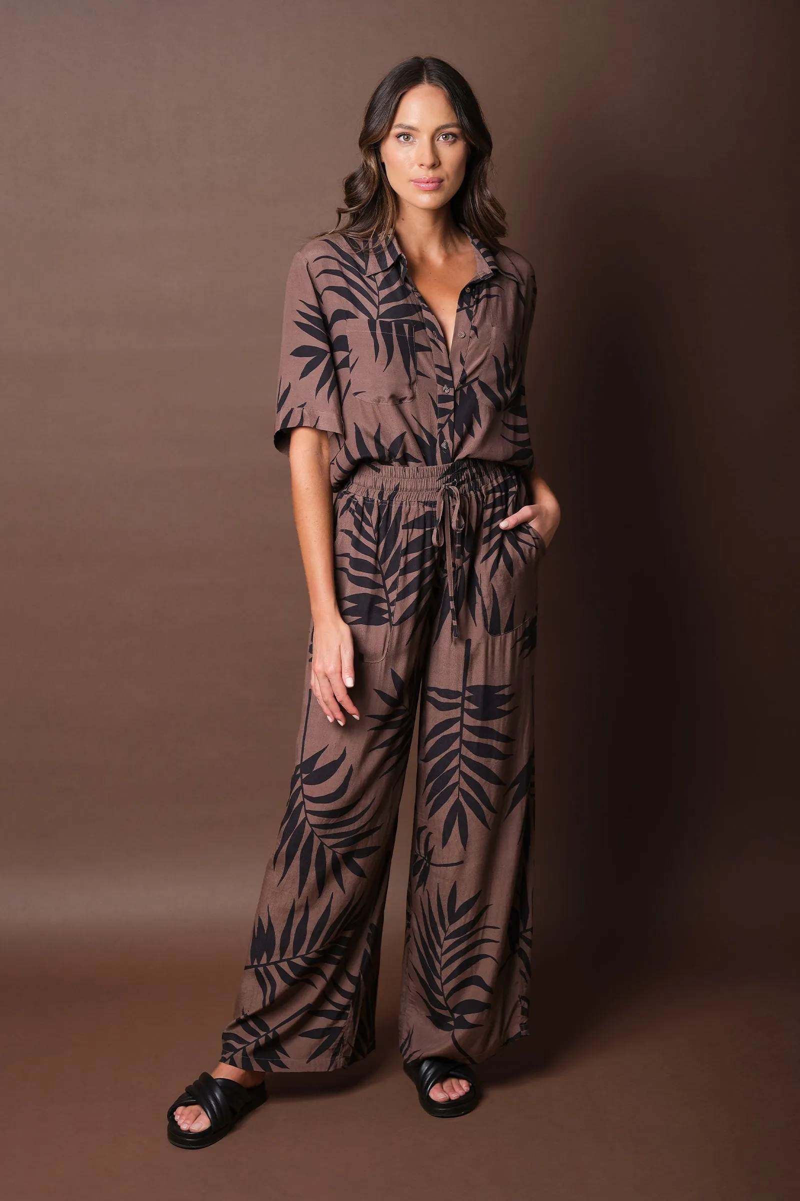 Palazzo Pants PALM SILHOUETTE CHOCOLATE