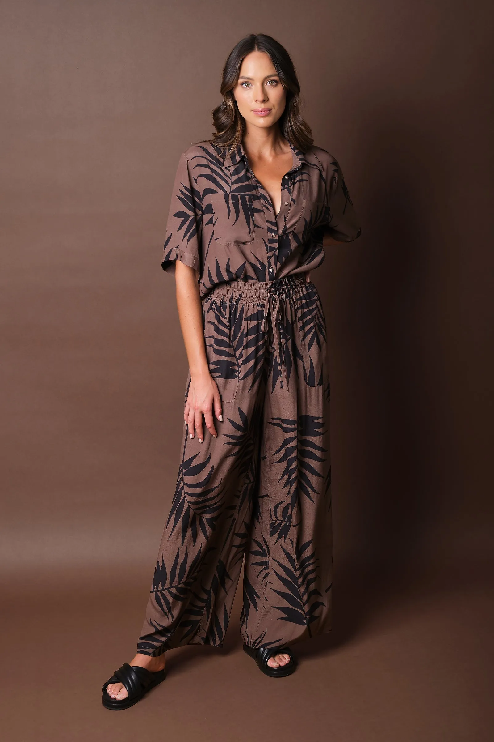 Palazzo Pants PALM SILHOUETTE CHOCOLATE