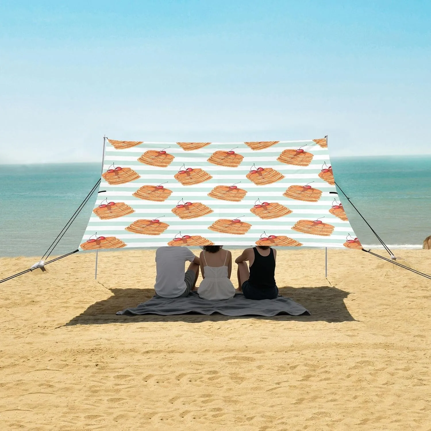 Pancakes with Honey Cherries Beach Canopy Tent Anti-UV & Wind Resistant, Camping Sun Shelter Easy Setup Portable,Outdoor Shade Tents with Sandbags,Sand Shovels,Ground Pegs & Stability Poles
