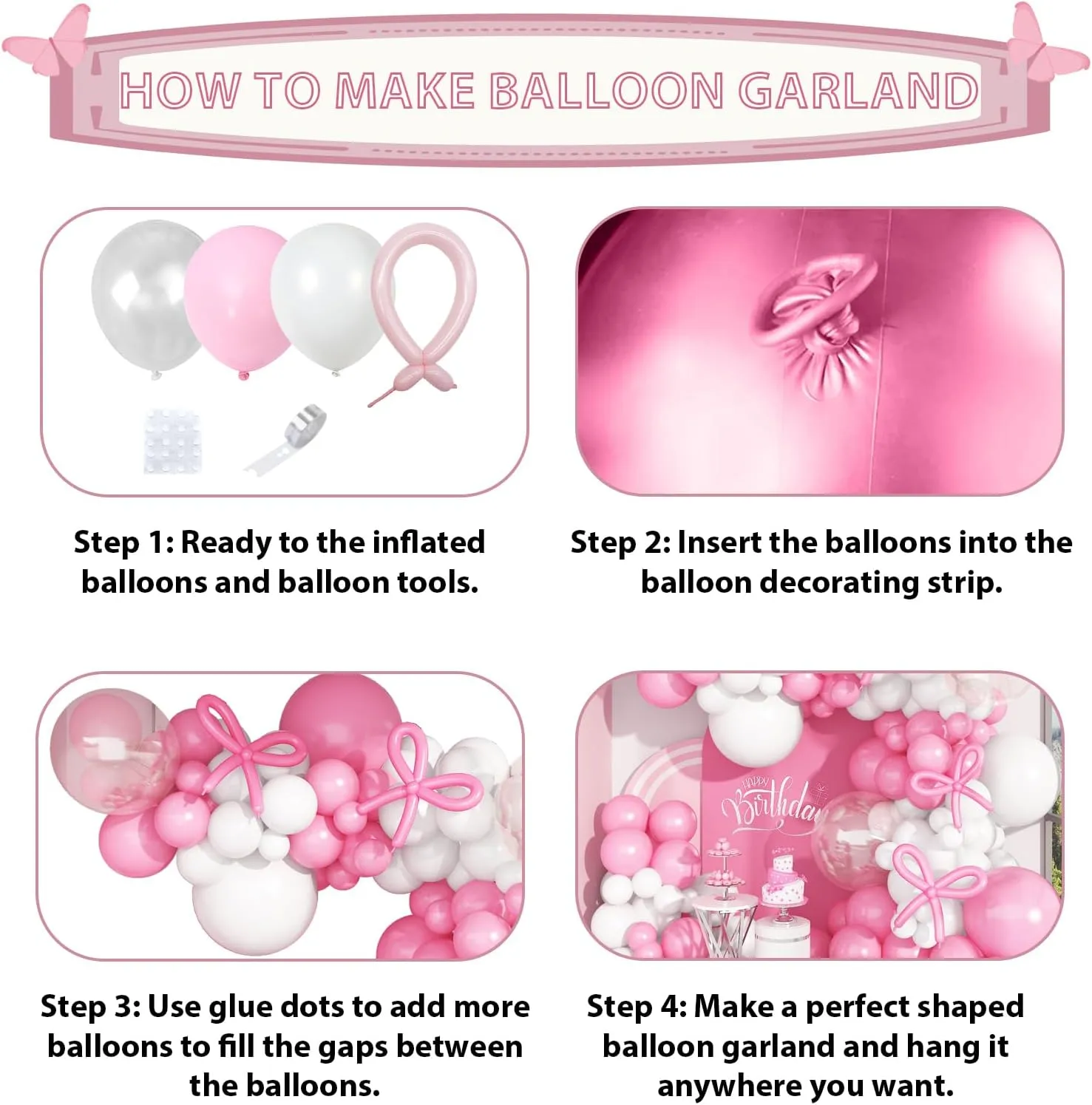 Pastel Pink and White Balloons Arch Kit, 118 Pcs Light Baby Pale Pink Bow Balloon Garland mit 18 Inch Clear Balloons*3, Macaron Pink Long Balloon as Bow Decor for Girls Birthday Baby Shower Decoration