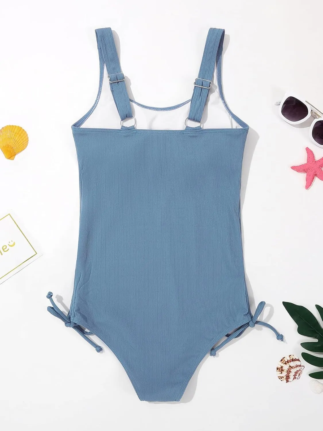 Patgoal Girls One Piece Swimsuits Ribbed Bathing Suit Teen Girls Adjustable Straps Drawstring Athletic Swimwear Swim Suit
