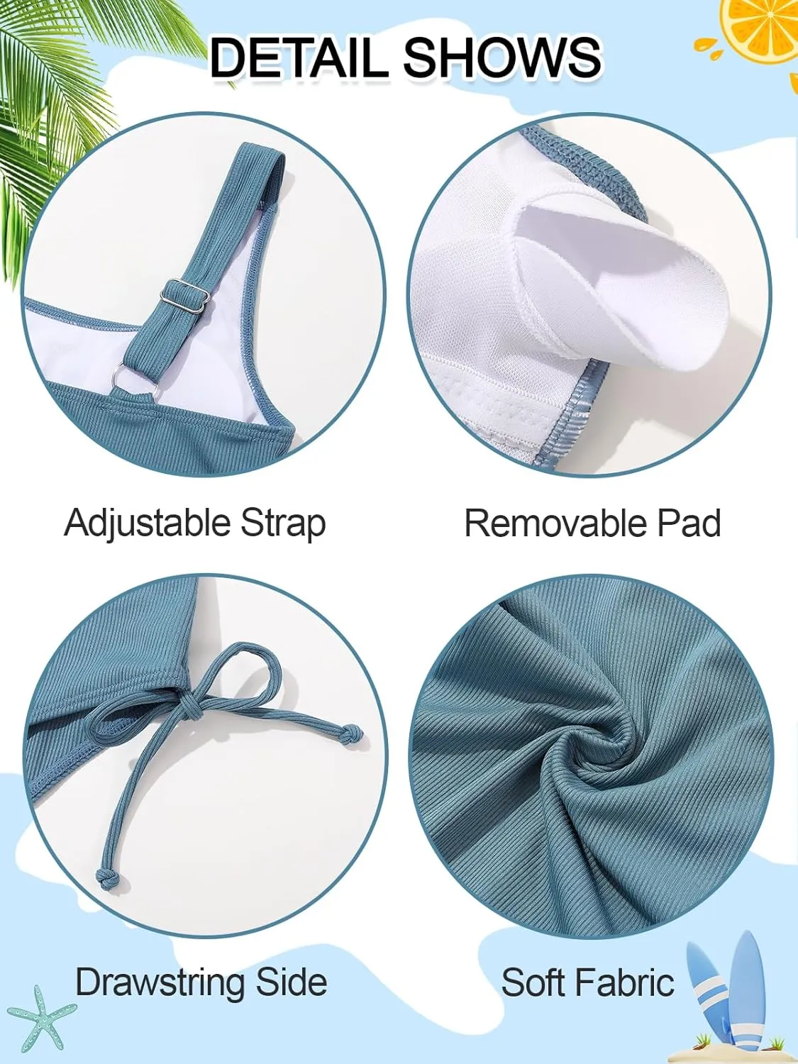 Patgoal Girls One Piece Swimsuits Ribbed Bathing Suit Teen Girls Adjustable Straps Drawstring Athletic Swimwear Swim Suit