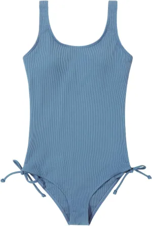 Patgoal Girls One Piece Swimsuits Ribbed Bathing Suit Teen Girls Adjustable Straps Drawstring Athletic Swimwear Swim Suit