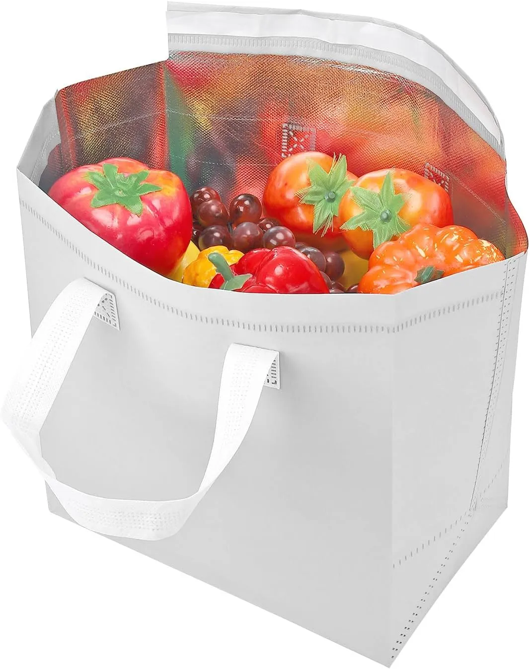 PATIKIL Insulated Take Away Bags, 25 Pcs Insulation Cooler Bag Grocery Thermal Bags 11.8 x 7.9 x 12.6 Inch for Hot Cold Frozen Food Delivery, White