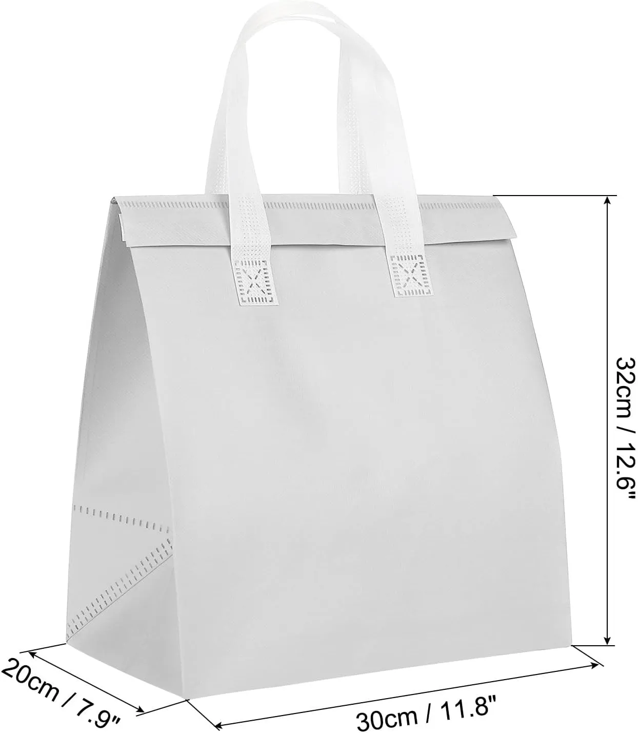 PATIKIL Insulated Take Away Bags, 25 Pcs Insulation Cooler Bag Grocery Thermal Bags 11.8 x 7.9 x 12.6 Inch for Hot Cold Frozen Food Delivery, White