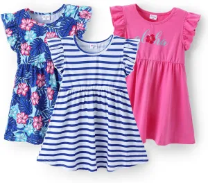 PATPAT Toddler Girl's Floral Dress Ruffle Sleeve Dress for Girl Sets Pack of 2/3 Casual Dresses Set 2-10 Years