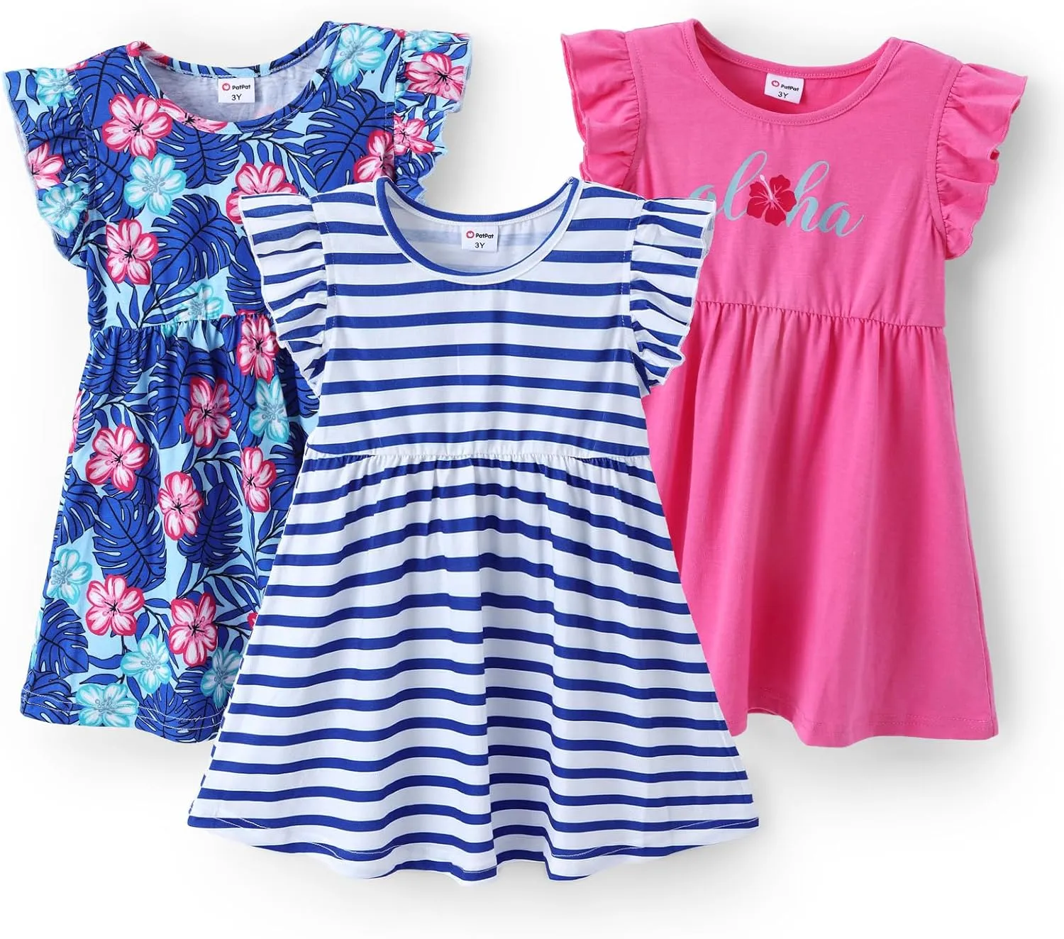 PATPAT Toddler Girl's Floral Dress Ruffle Sleeve Dress for Girl Sets Pack of 2/3 Casual Dresses Set 2-10 Years