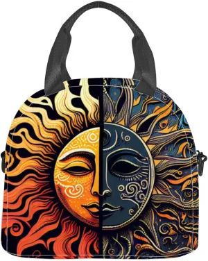 patterns featuring sun and moon Insulated Adult Lunch Bag with Shoulder Strap for Women Lightweight Reusable Portable Freezable Lunch Tote Bag for Work Picnic