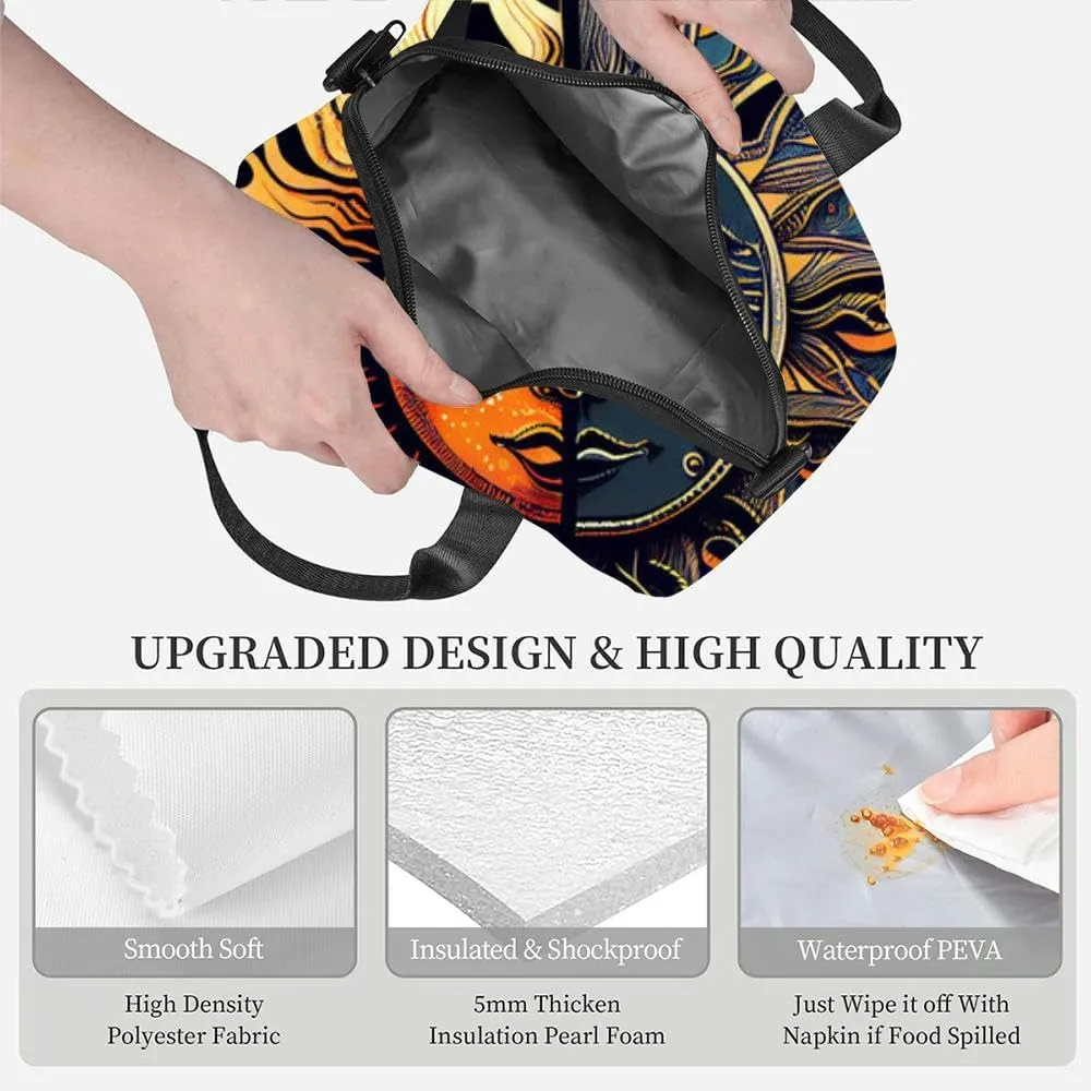 patterns featuring sun and moon Insulated Adult Lunch Bag with Shoulder Strap for Women Lightweight Reusable Portable Freezable Lunch Tote Bag for Work Picnic