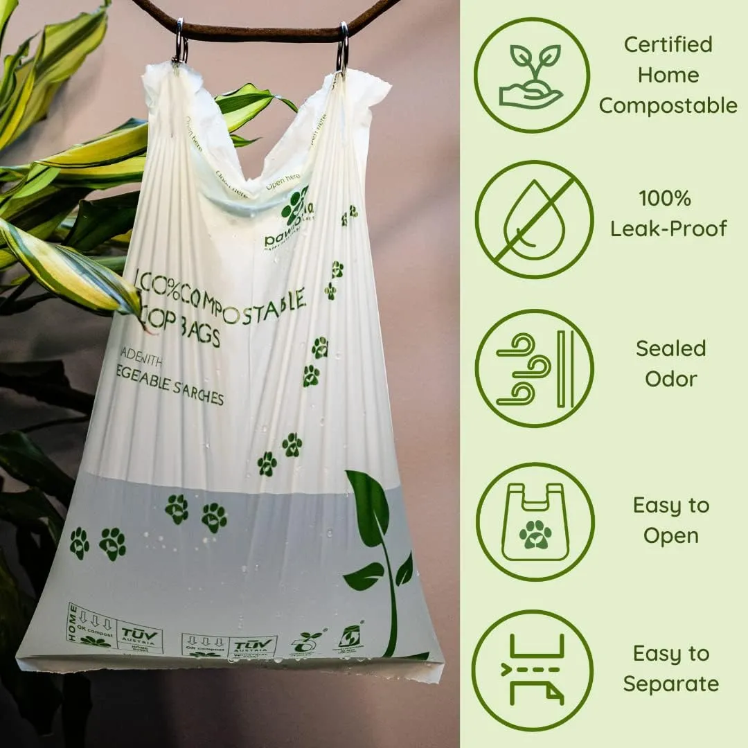 Pawtria Certified Home Compostable Dog Poop Bags (120 Bags), Biodegradable Poop Bags for Dogs, Cat Litter, Vegetable Starches, Eco-friendly Dog Waste Bags, Leakproof, Easy to Open, Give Back