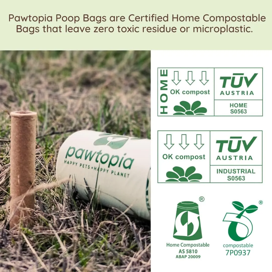 Pawtria Certified Home Compostable Dog Poop Bags (480 Bags), Value pack, Biodegradable Poop Bags, Cat Litter, Vegetable Starches, Eco-friendly Dog Waste Bags, Leak proof, Easy to Open, Give Back