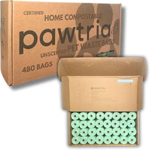 Pawtria Certified Home Compostable Dog Poop Bags (480 Bags), Value pack, Biodegradable Poop Bags, Cat Litter, Vegetable Starches, Eco-friendly Dog Waste Bags, Leak proof, Easy to Open, Give Back