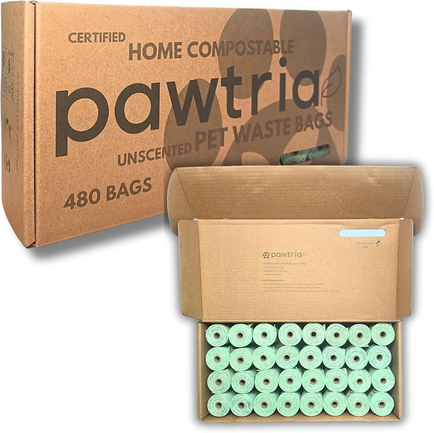 Pawtria Certified Home Compostable Dog Poop Bags (480 Bags), Value pack, Biodegradable Poop Bags, Cat Litter, Vegetable Starches, Eco-friendly Dog Waste Bags, Leak proof, Easy to Open, Give Back