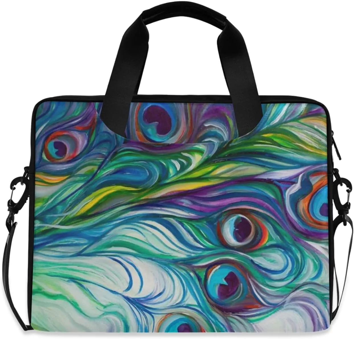 Peacock Feather Laptop Bag Case 13 14 15.6 inch Laptop Messenger Bag Crossbody Briefcase for Men Women with Shoulder Strap Handle 46