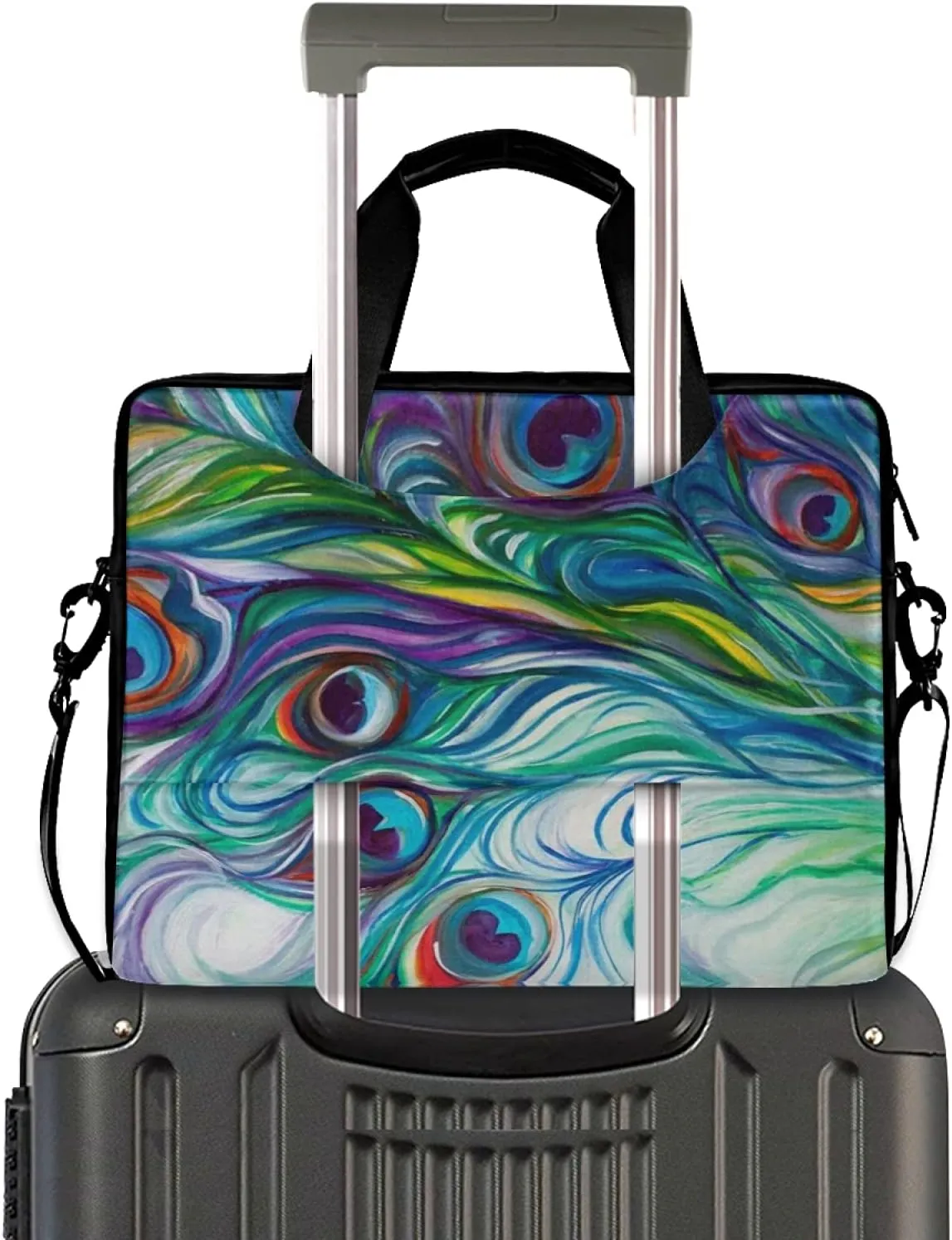 Peacock Feather Laptop Bag Case 13 14 15.6 inch Laptop Messenger Bag Crossbody Briefcase for Men Women with Shoulder Strap Handle 46