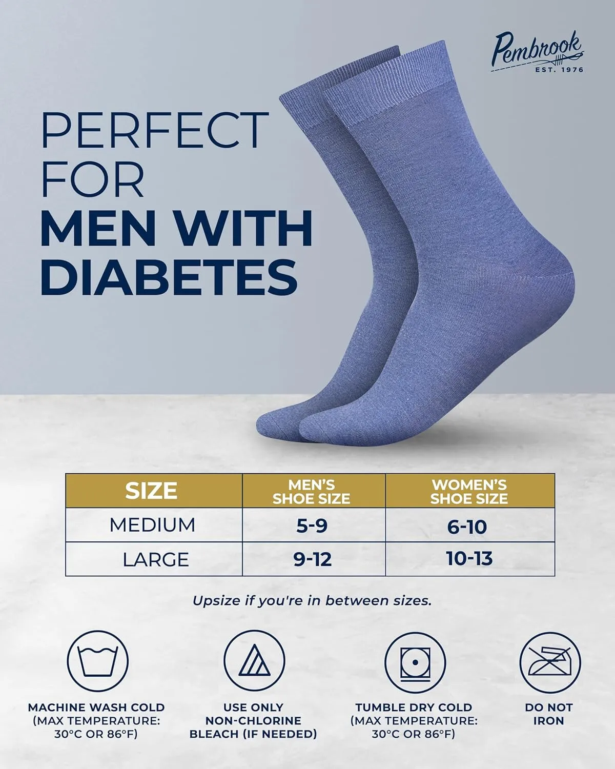 Pembrook Diabetic Dress Socks for Men - 4 Pairs Odor Free Stylish Diabetic Socks for Men Work | Mens Diabetic Socks Casual