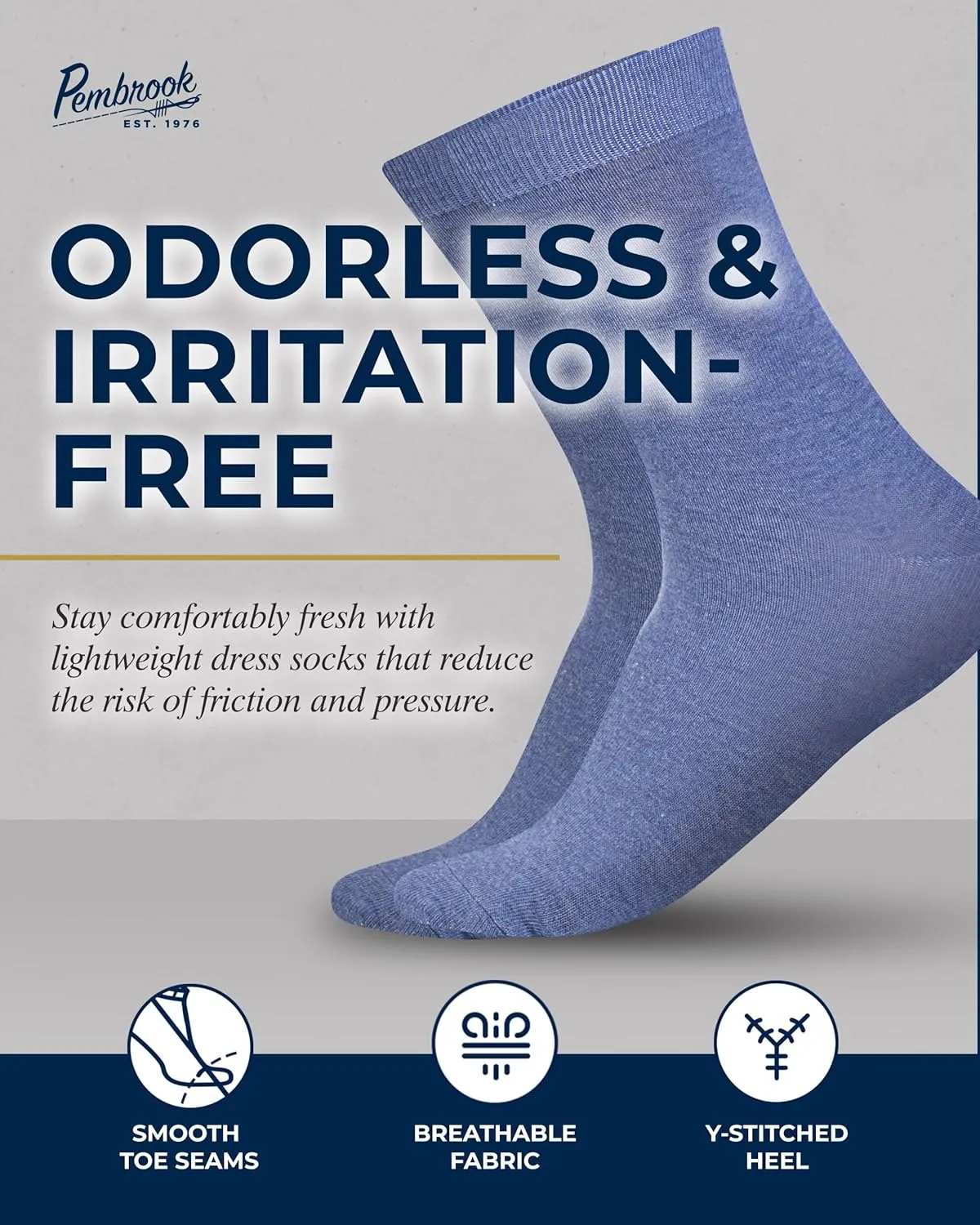 Pembrook Diabetic Dress Socks for Men - 4 Pairs Odor Free Stylish Diabetic Socks for Men Work | Mens Diabetic Socks Casual