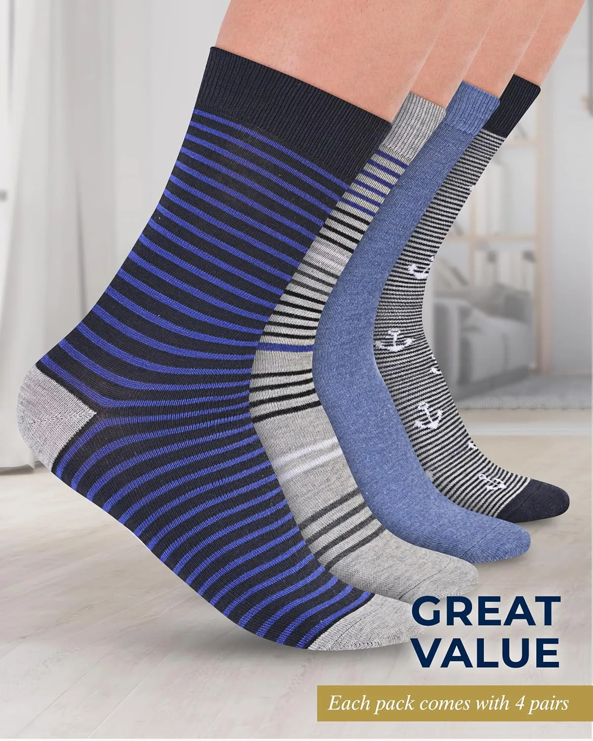 Pembrook Diabetic Dress Socks for Men - 4 Pairs Odor Free Stylish Diabetic Socks for Men Work | Mens Diabetic Socks Casual