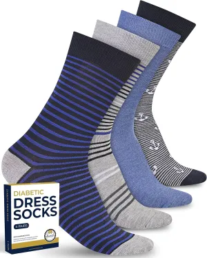 Pembrook Diabetic Dress Socks for Men - 4 Pairs Odor Free Stylish Diabetic Socks for Men Work | Mens Diabetic Socks Casual