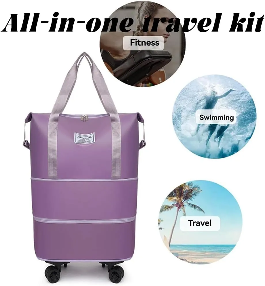 Pepepo Travel Bag with Wheels, 2025 New Large Capacity Travel Bag - Universal Wheel Removable for Travel & Business Trip, Expandable Foldable Rolling Duffle Bags with Wheels for Women & Men (A-Black)