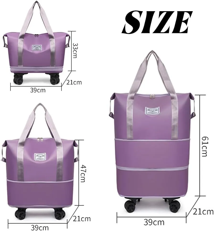 Pepepo Travel Bag with Wheels, 2025 New Large Capacity Travel Bag - Universal Wheel Removable for Travel & Business Trip, Expandable Foldable Rolling Duffle Bags with Wheels for Women & Men (A-Black)