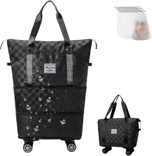 Pepepo Travel Bag with Wheels, 2025 New Large Capacity Travel Bag - Universal Wheel Removable for Travel & Business Trip, Expandable Foldable Rolling Duffle Bags with Wheels for Women & Men (A-Black)