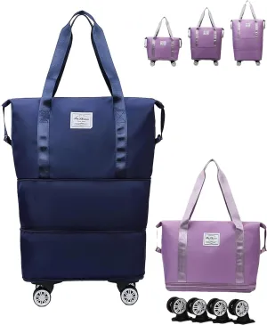 Pepepo Travel Bag with Wheels, Pepepo 2025 New Large Capacity Travel Bag, Universal Wheel Removable, Expandable Foldable Duffle Bag (Dark Blue)