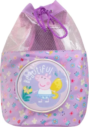 Peppa Pig Swimming Bag Girls Beach Pool Swim Drawstring Backpack Purple