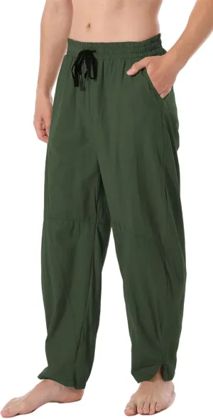 perdontoo Men's Linen Cotton Loose Fit Casual Lightweight Elastic Waist Summer Beach Pants