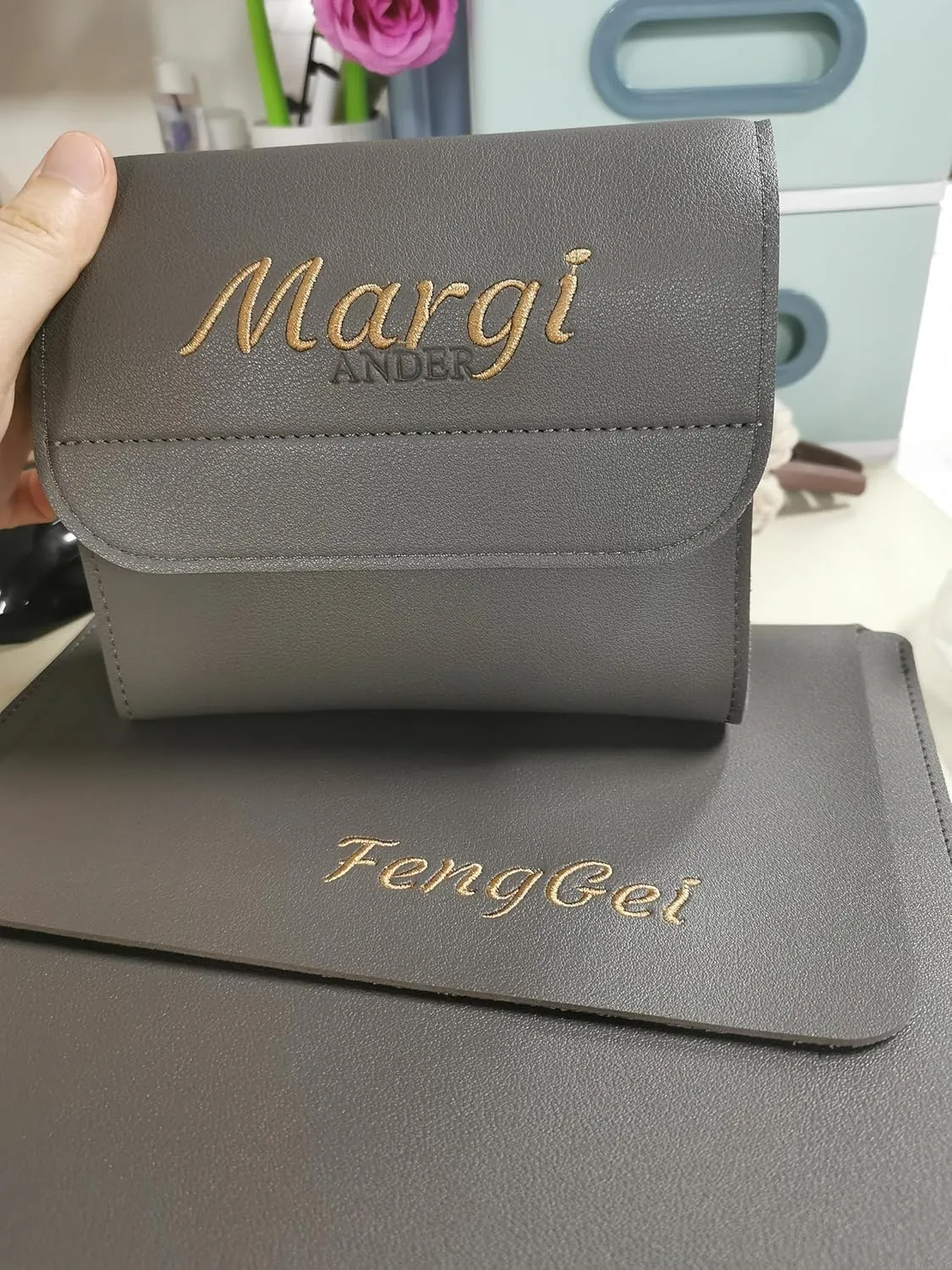 Personalized Embroidered Leather Sleeve for MacBook Laptop,Pro 11/12/ 13/14/ 15/16 Inch,HP/ASUS,Embroidering Text Customize,with Pouch Bag Mouse Pad,Embroidery Light Minimalist Notebook Sleeves